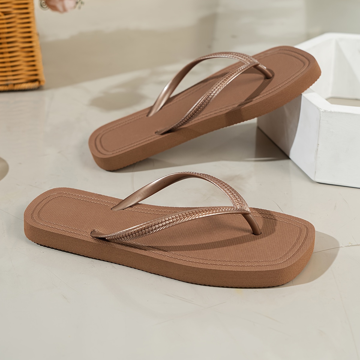 Women'S Summer Fashion Flip-Flops - Comfortable, Durable EVA Material, Flat Heel, Slip-On Thong Sandals for Beach & Casual Wear, Black with White Stripe, Ladies Sandals