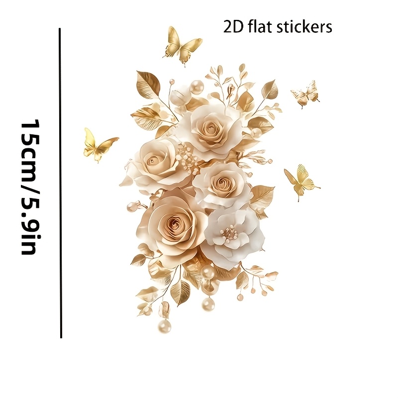 TEMU 2d Flat, Car Sticker: 2d Flat, Golden Floral Pattern Decal, 2d Flat Sticker, Suitable For Cars, Motorcycles, Laptops, Doors And Windows, Walls,