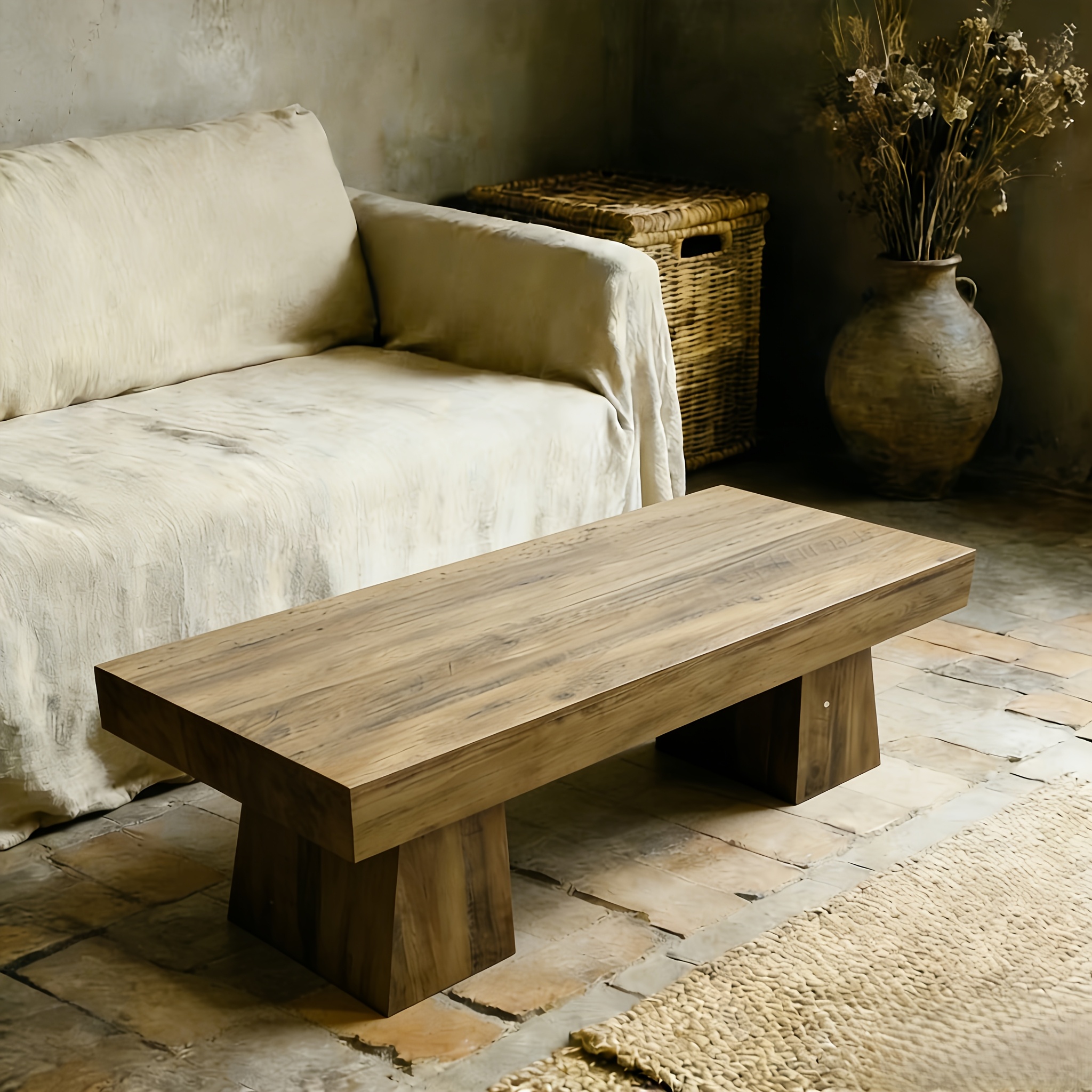 Wabi-Sabi Low Coffee Table | Minimalist Solid Wood Tea Table For Living Room, Embracing Wabi-Sabi Aesthetics