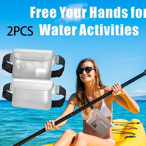 2 sacs de téléphone portable de protection à écran tactile transparent en pvc à couches, les ceintures peuvent utilisés sacs à bandoulière et sacs banane pour la pêche, les sports nautiques, les plages et les sacs de rangement de parc
