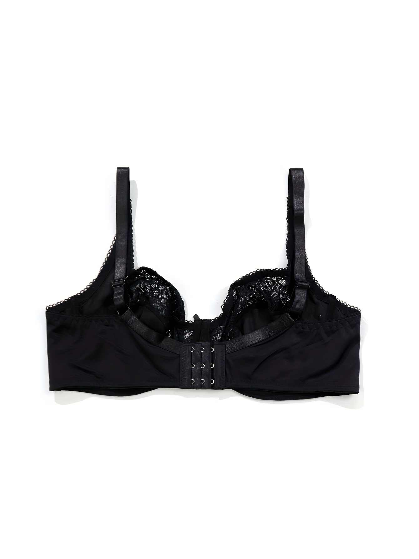 Women's Plus Elegant Bra, Plus Size Bow Decor Floral Lace Non Padded Underwire Bra