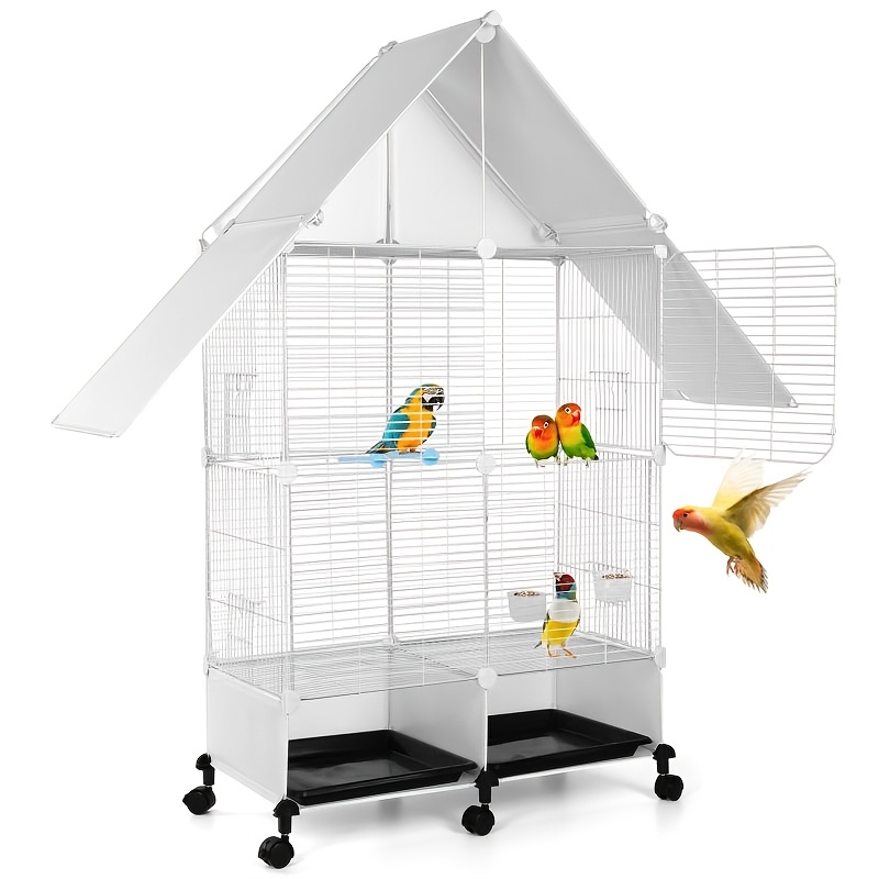 TEMU Large Bird Cage - A Spacious Habitat For Long Tailed Parrots, With Roofs, , Hanging Toys, And Safety Fences For Parrots, , And Pigeons