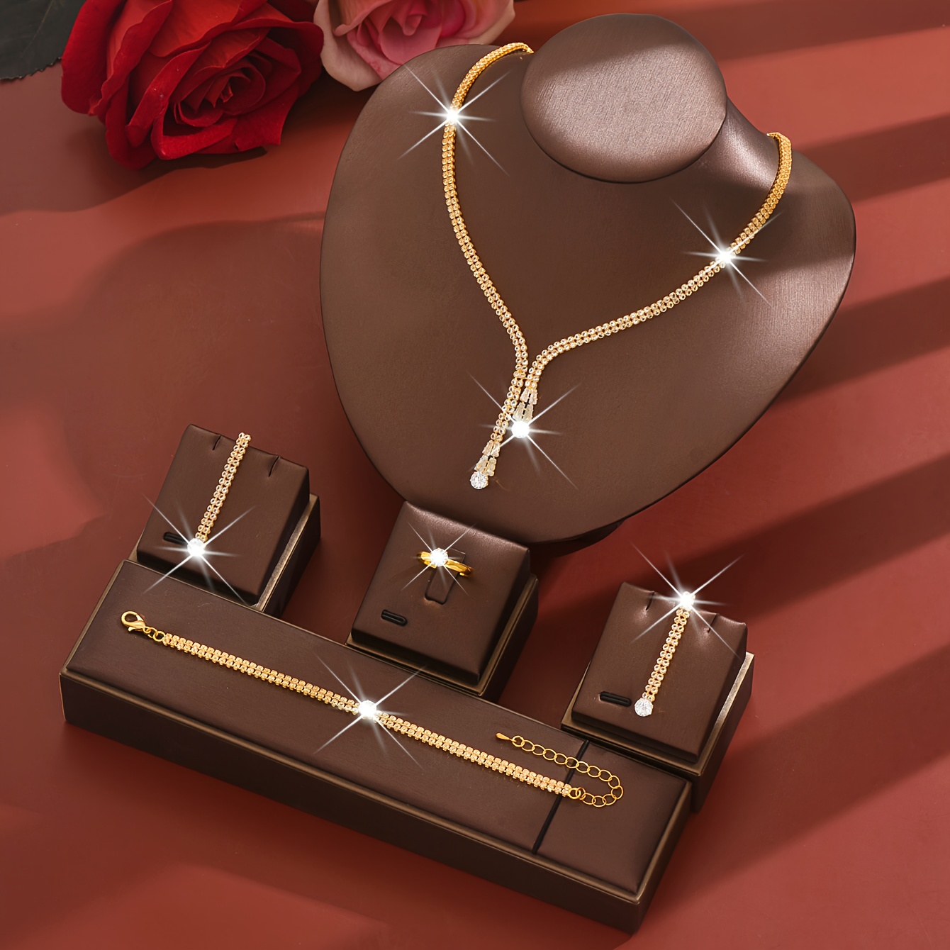 1 Conjunto de Joias de Noiva, Colar de Strass, Brincos, Anel, Pulseira 3