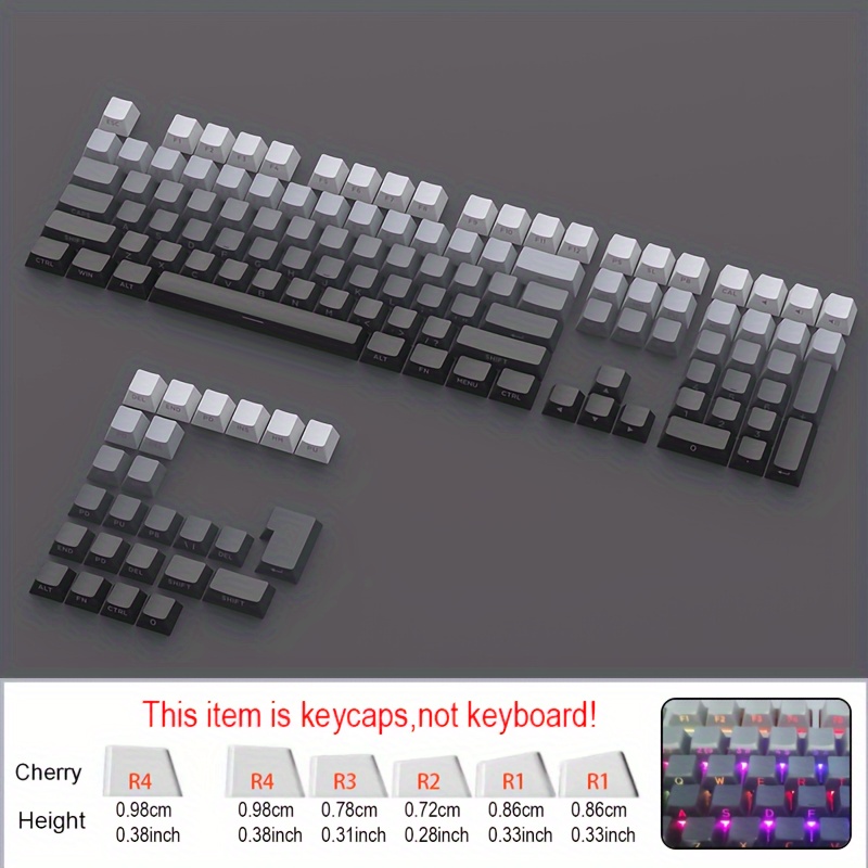 TEMU Cherry Profile Gradient Backlit Keycaps - 130+ Keys - Pbt Material - Suitable For 61/64/68/84/87/96/98//104/108 - Original Height - Minimalist Style