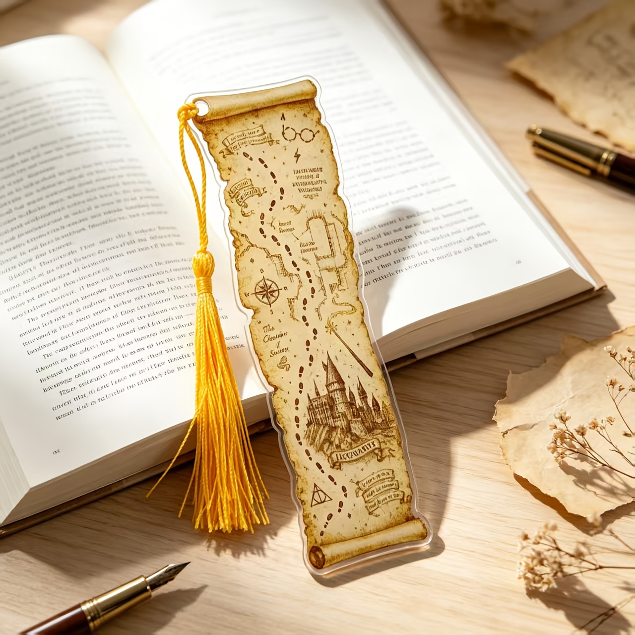 TEMU Wb Harry Potter ' Bookmark With Yellow Tassel Pendant - Suitable For Reading, Collectible Gift For Students, Magical Desk Accessory For Books,