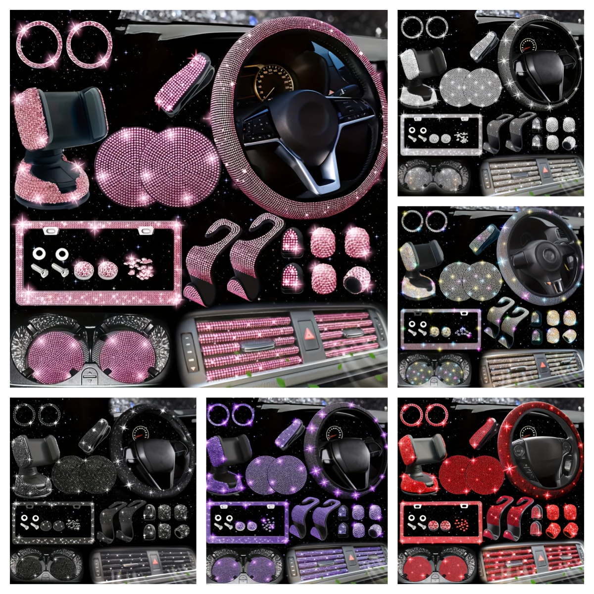 26pcs of diamond-encrusted interior car accessories