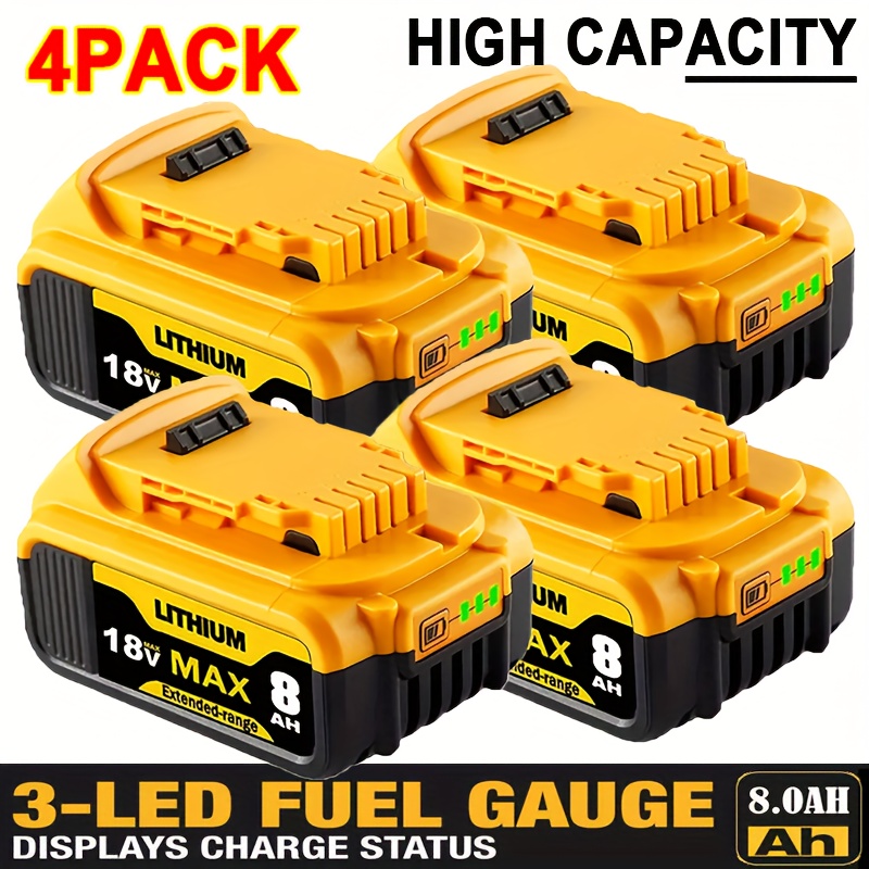 TEMU 2pack/ 4pack 8.0ah Battery Replacement For 18v 8.0ah Compatible With Dcb181 Del1810 Lithium