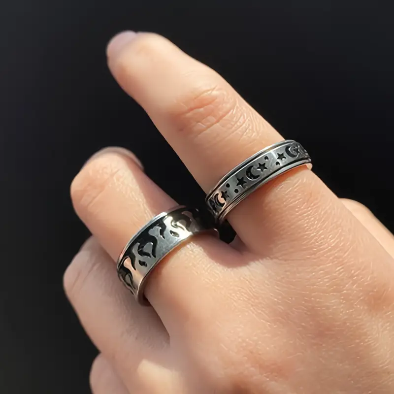 6pcs rotatable stainless style relax rings rotatable relax fashion rings size 6 7 8 Product details 3