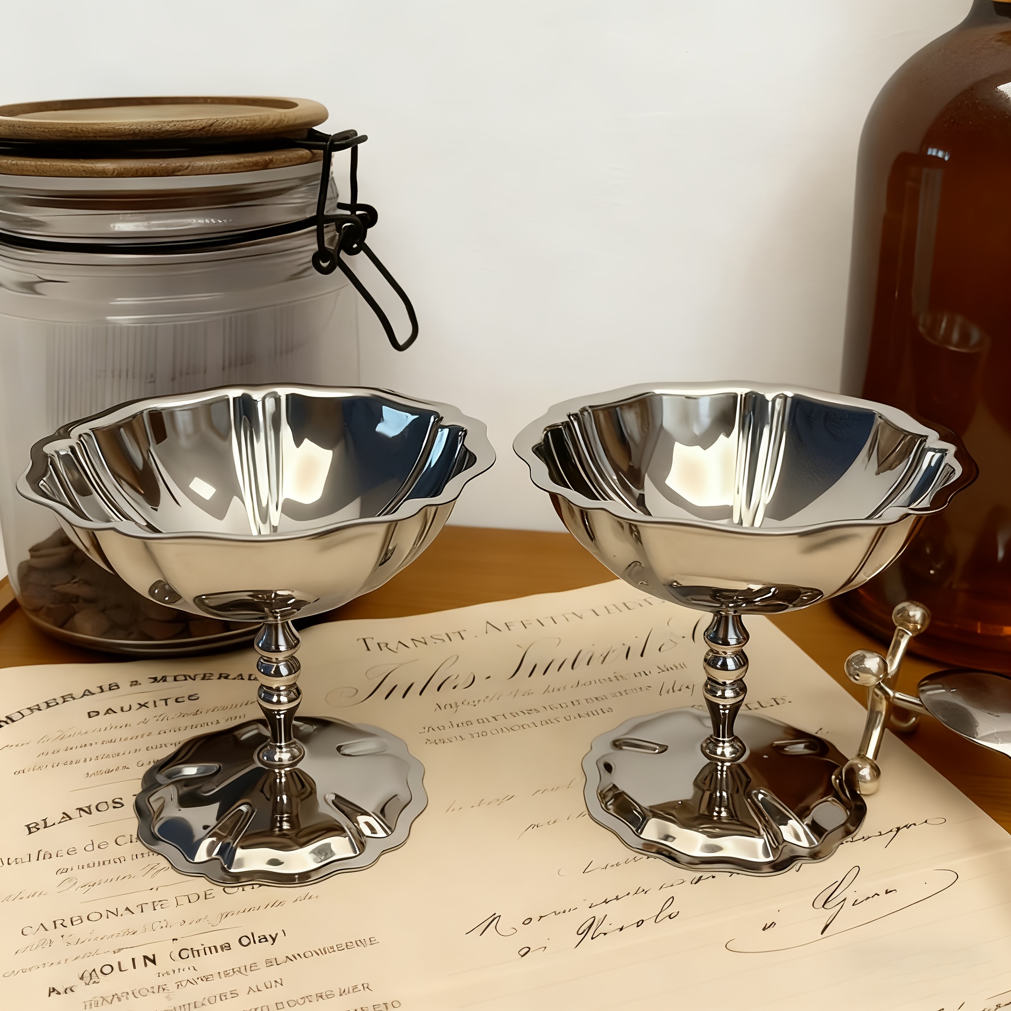 Image of (4.13in*3.82in) 2pcs Stainless Steel Ice Cream Cups | Food Grade 304 Vintage | Rust-proof Elegant Dessert Container | 7.5x10.3cm Lightweight, Suitable For Afternoon Tea, Picnic