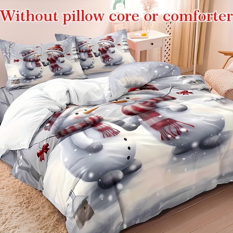 

3pcs Christmas Snowman Duvet - , Includes 1 Duvet Cover + 2 Pillowcases, - Comfortable , , Washable, For Bedroom Dormitory Decor , Use