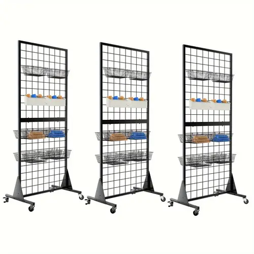 3 pack panel mesh display stand 2 x 5 5 ft heavy movable floorstanding grid wall panels retail display rack wire grid wall with mute wheel