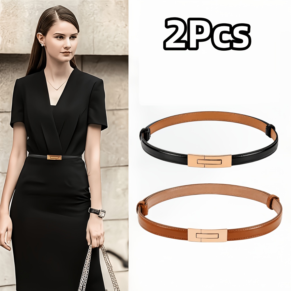 TEMU 1pc/2pcs New Women's Belt, Golden , Vintage Belt For Dresses, Jeans, Sweaters, Versatile Women's Waist Cincher In Black And Brown, Jeans Belt