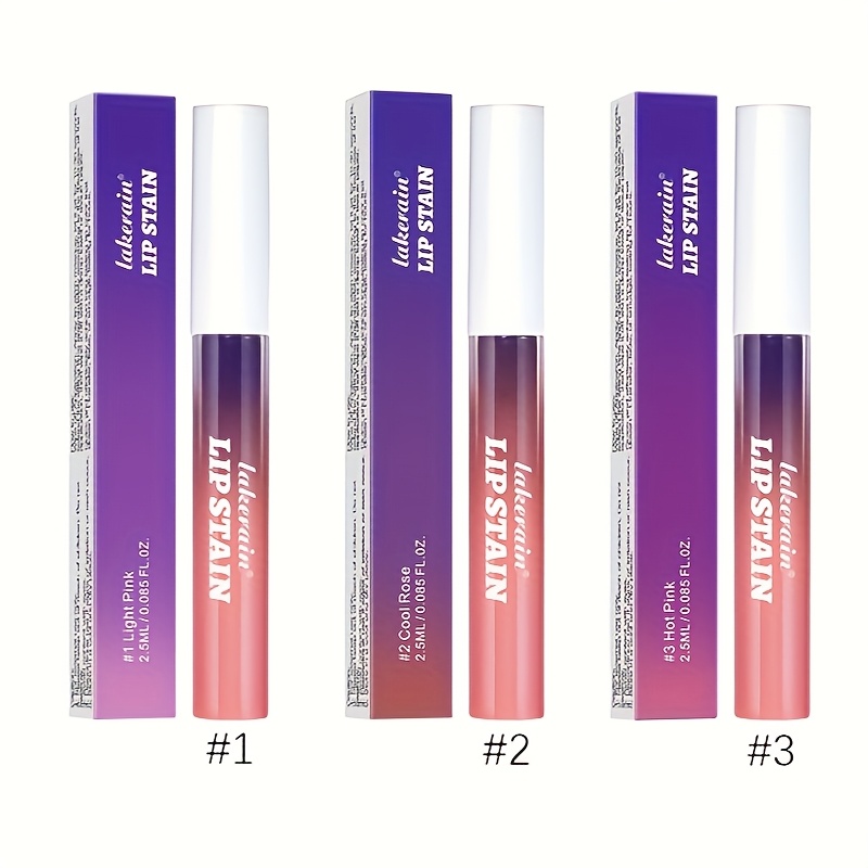 TEMU Day Gift Ideas (3pcs) Lakerain -off Lip Stain - , Long-lasting, Non-fading, Berry Hues, Gel-based, Easy Application, All Light Beige Types, Vibrant Colors, 2.5mm Applicator Tip