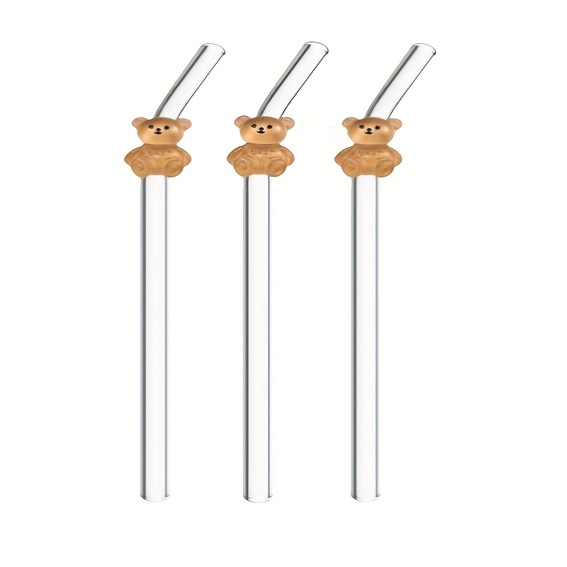 1pc/3pcs/5pcs Bear Decor Curved Straw - Brown Glass Straw For Beverages And Cold Drinks. Ideal Gift For And Special Occasions