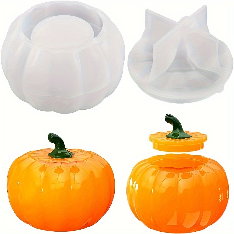 

1set Pumpkin Candle Holder Silicone Mold With Witch-hat Lid Pumpkin Candlestick Plaster Ornament Storage Box Silicone Mold For Wax Container Making Halloween Gifts Home Decor Clay Arts