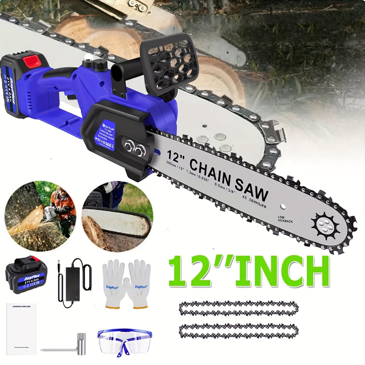 

New Chainsaw With Battery, 12 Inch Cordless Chainsaw Portable Chainsaw With 4.0ah Batteries And Charger, Cordless Chainsaw For Garden Trees Pruning Shears Wood Cutting