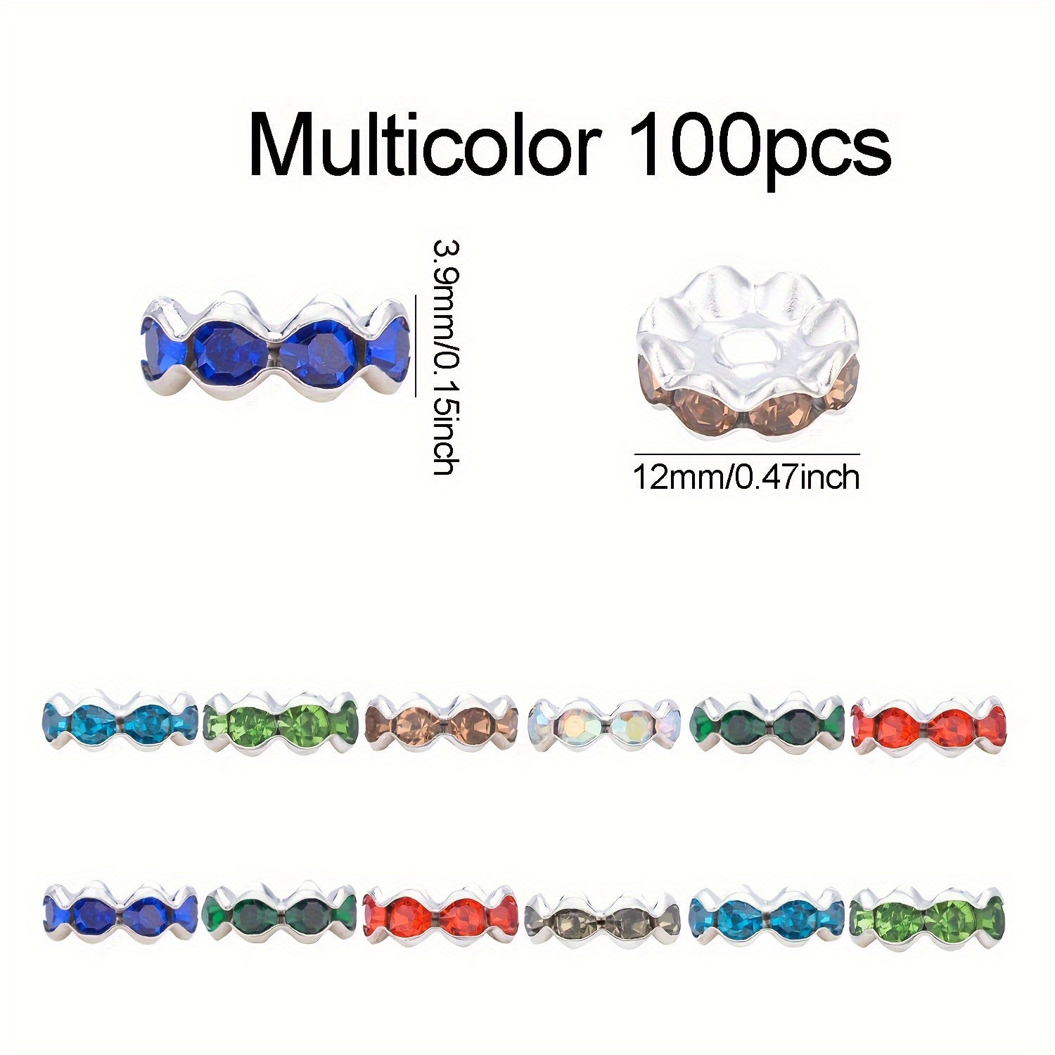 TEMU 100pcs 12mm Spacer Beads For Pens Rhinestone Beads For Beadable Pens For Diy Pen Making Beads For Keychain Making Bulk Beaded Pens Multicolor Spacer Beads For Jewelry Making