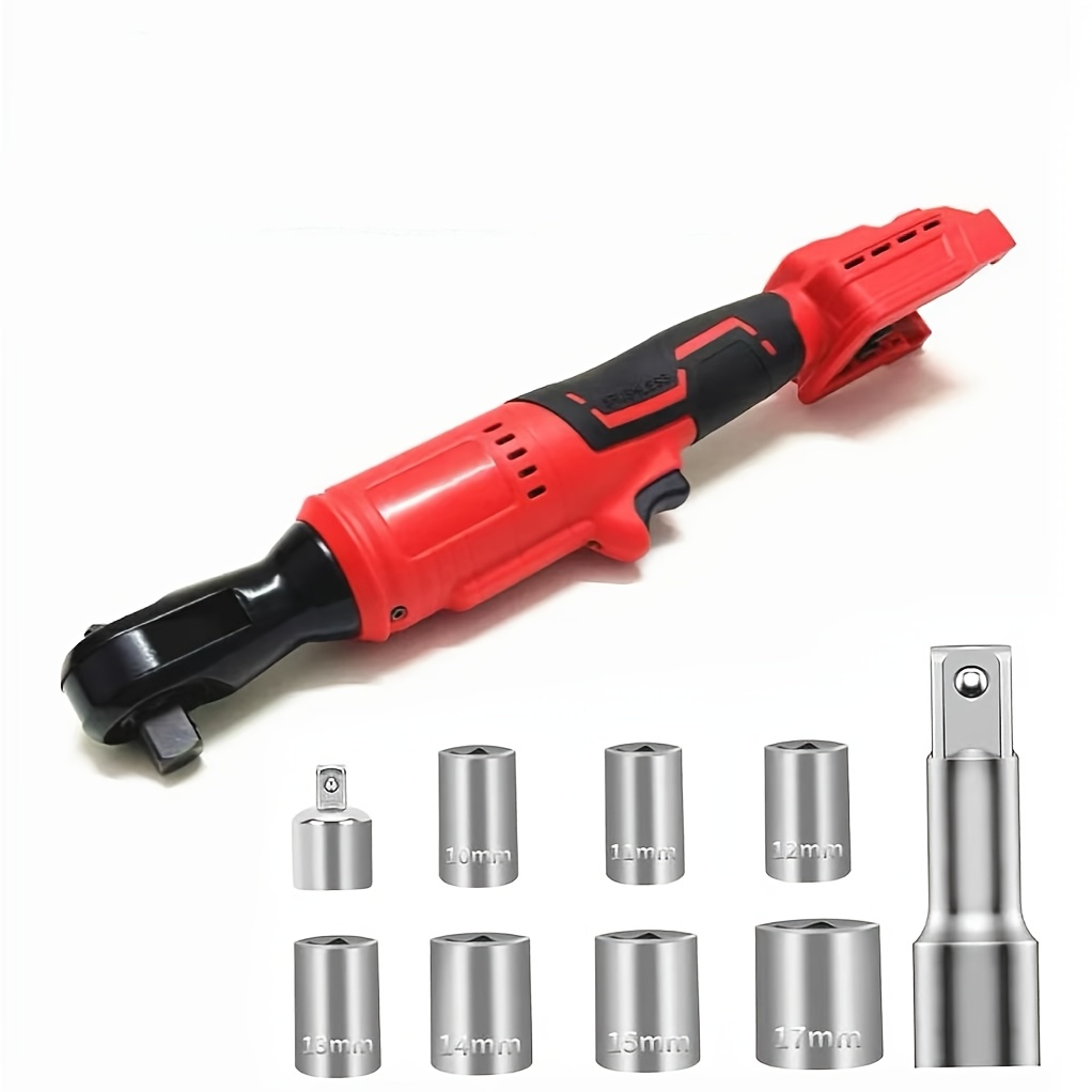 TEMU 3/8" Brushless Ratchet Wrench Set For 18v Battery, Electric Cordless Ratchet, 1/4" Adapter, 3" Extension Bar & 7 Sockets (battery Not )