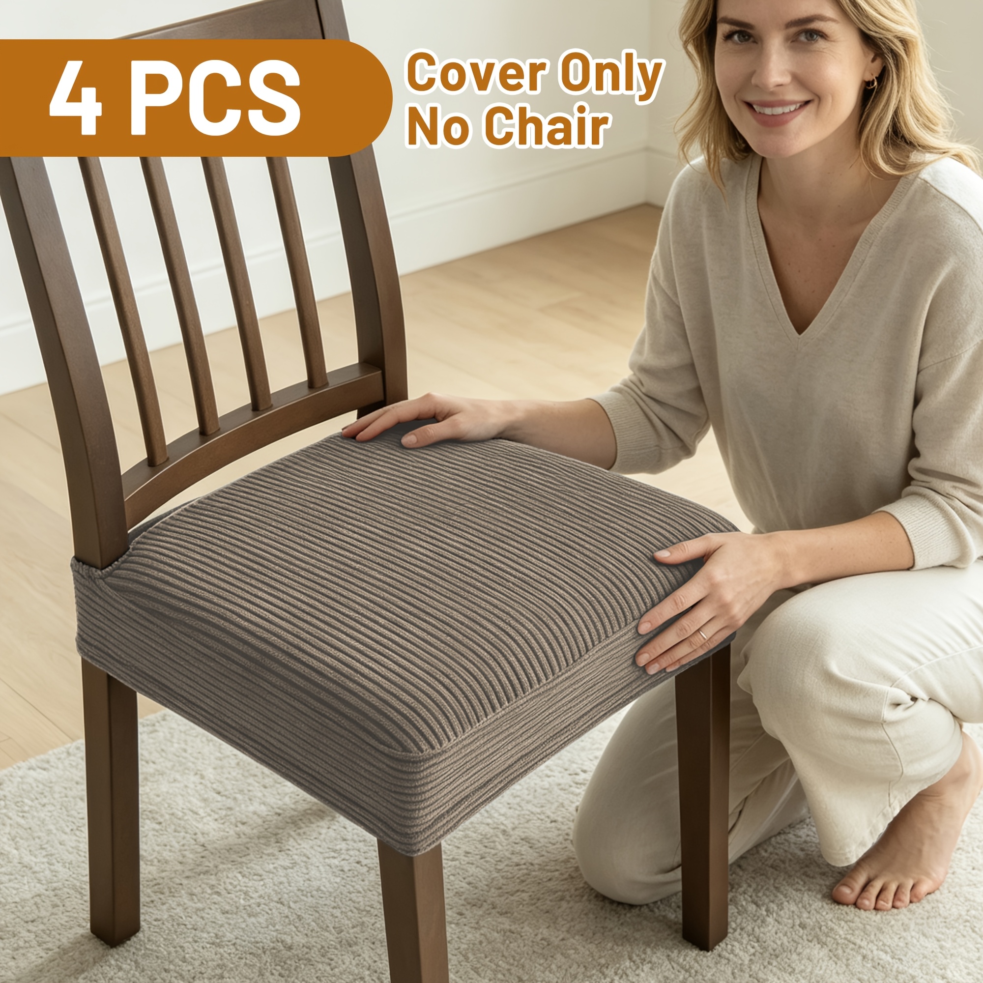 TEMU 4pcs/6pcs Stretch Chair Covers Suitable For Dining Room, Slipcovers With Striped Floral Cushion Covers, -piece Stretchable Furniture Protectors