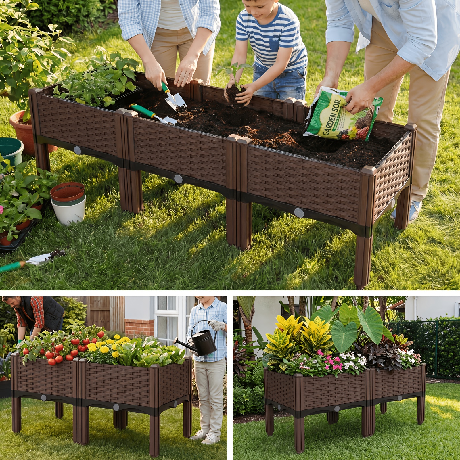 TEMU Large-sized Multifunctional Elevated Flower Pot, Upgraded Version With Drainage System, Height-increased Gardening Pot Made Of Durable Plastic,