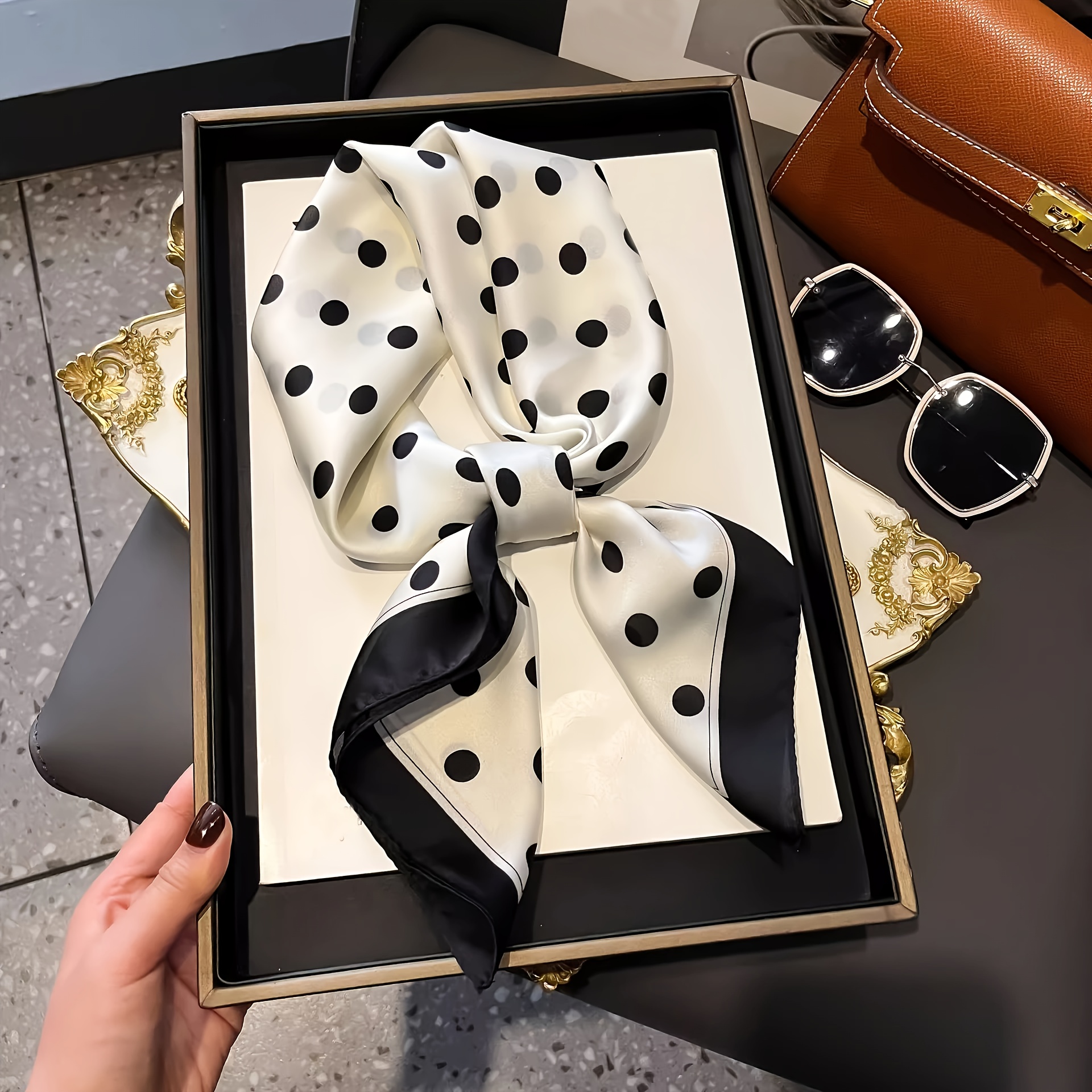 TEMU 1/2/4pcs Elegant Polka Dot Pattern Scarf, Multi-functional Use, 4 Color Options, Satin Y Smooth Material, Headscarf, Scarf, Shawl, Suitable For