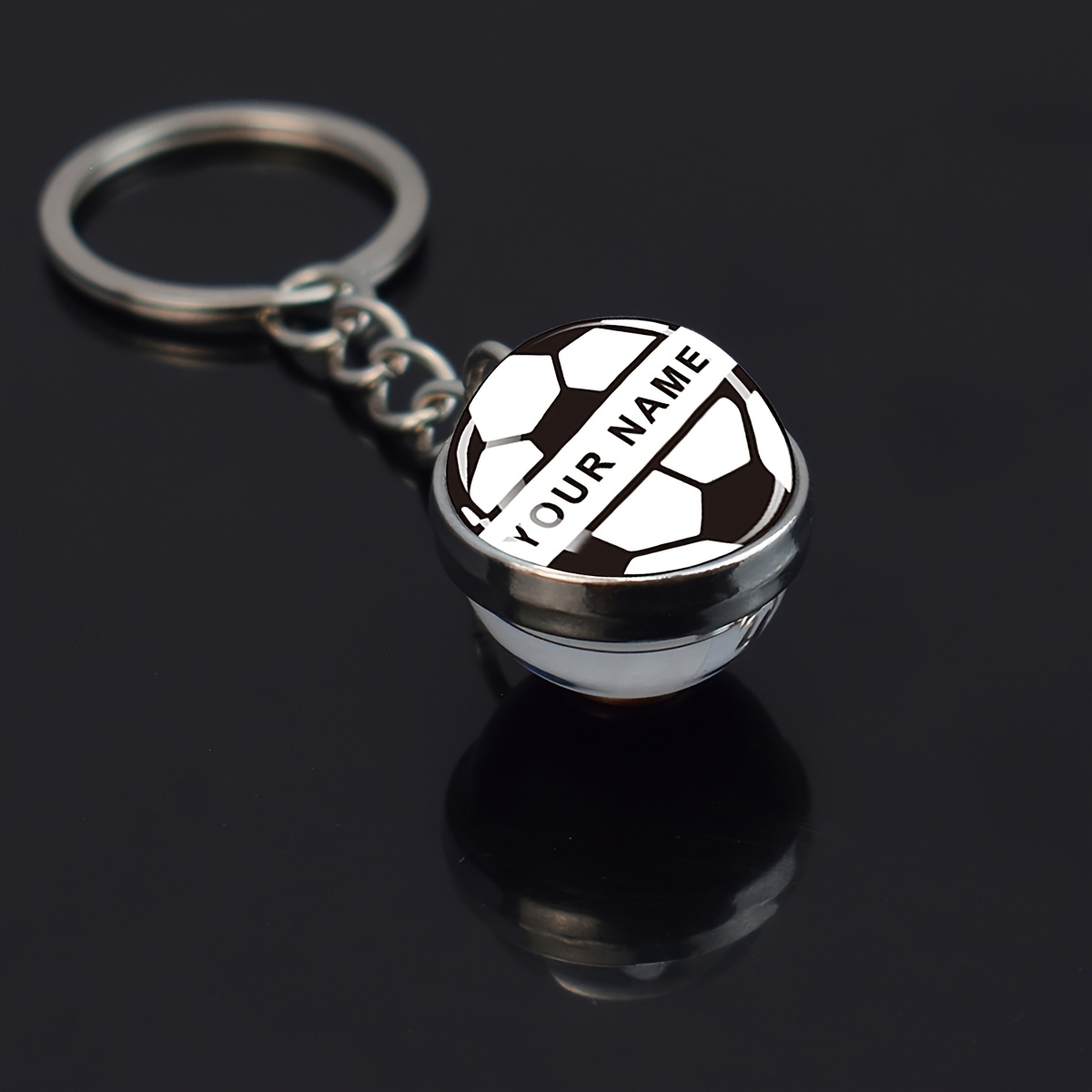 TEMU 1pc Custom Name Soccer Keychain Personalized Customized Text Glass Pendant Key Chain Sports Style Jewelry Keyring Football Commemorative Gift