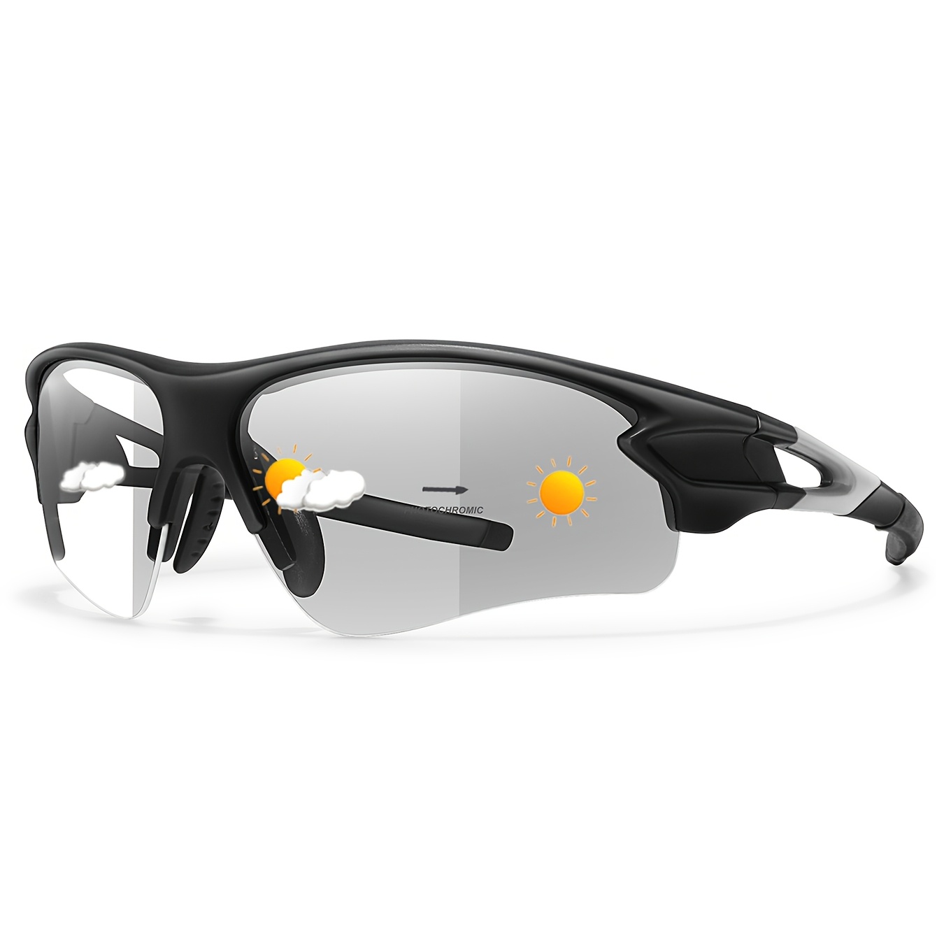 Image of Men's Outdoor Cycling Photochromic Sunglasses, Stylish Semi-rimless Large Lenses For Lightweight Wear, Suitable For Driving, Running, Hiking, Fishing, Shopping, Beach, And Surfing. Unisex Model