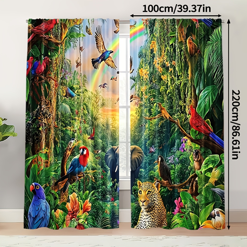 TEMU Ensemble de 2 rideaux créatifs sur le thème des animaux , comprenant un Tricératops, fabriqués en polyester durable. Parfaits pour et la