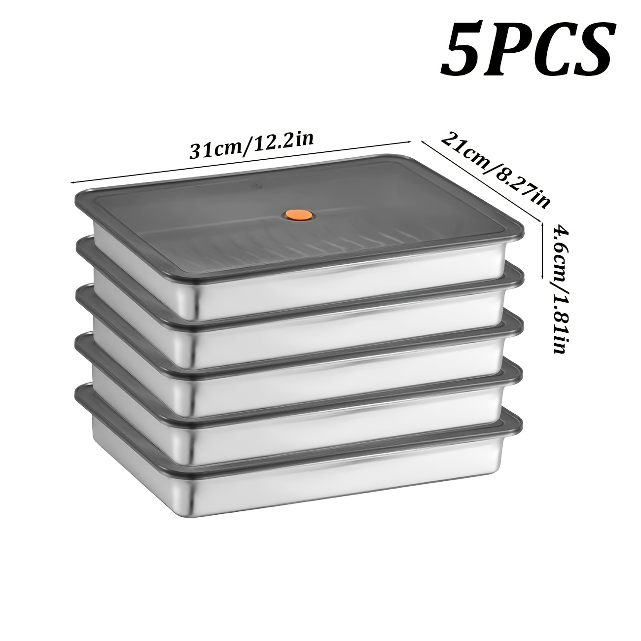 TEMU 5pcs Stainless Steel Food Storage Container Set, Stainless Steel Dumpling Tray With Lid, Stackable, Suitable For Salads, Fruits, Food Storage,