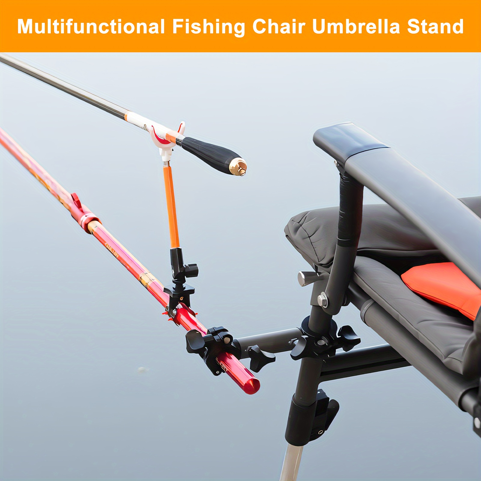 

1pc, Multi-functional Camping Chair Umbrella Stand, Fishing Rod Holder Clamp, Aluminum & Abs, 360° Rotatable, Stabilizing Support, Simple Operation, For Hunting & Fishing Gear Accessories