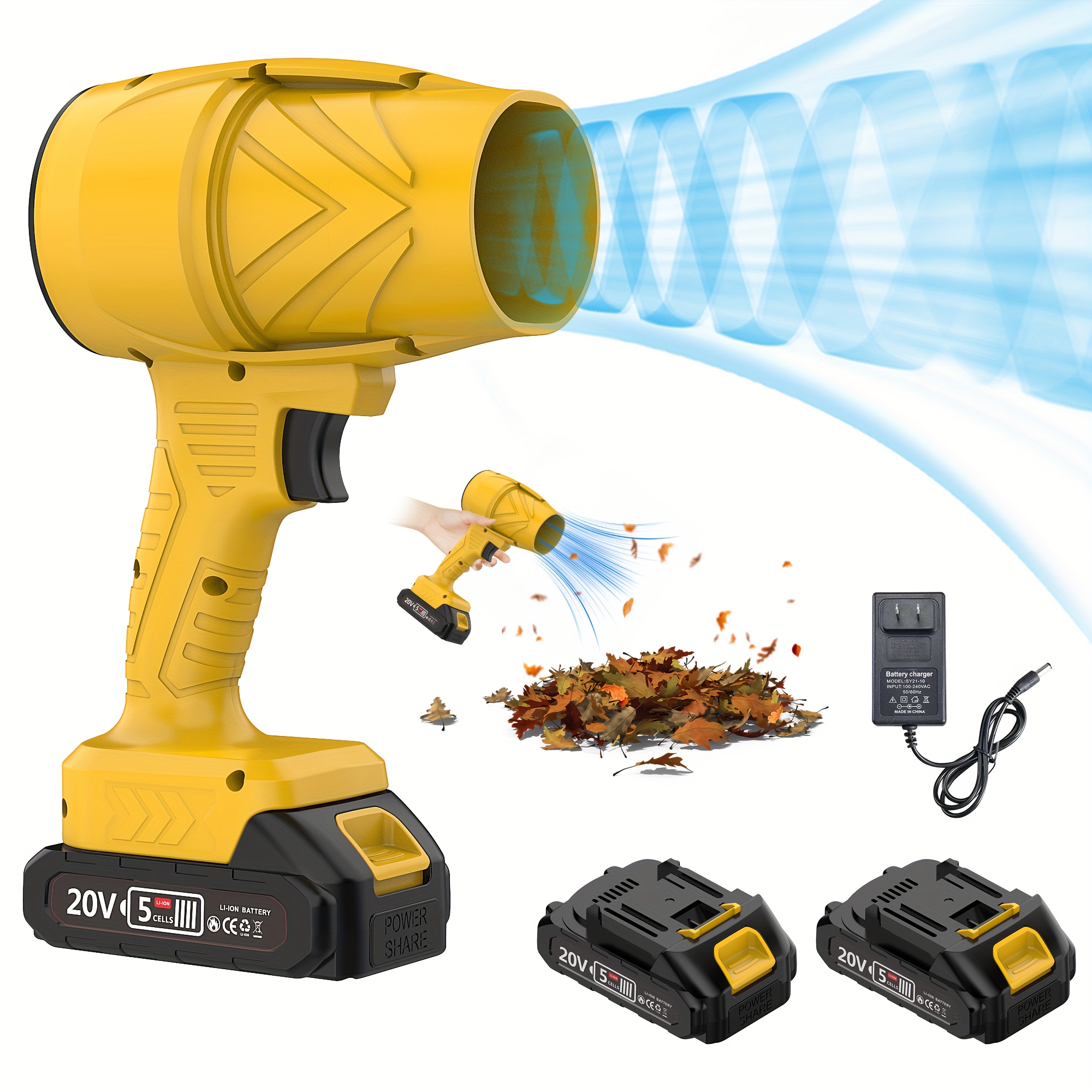 TEMU 2*4.0ah Battery, Leaf Blower Cordless-60000rpm Cordless Leaf Blower, Car Dryer, Blowers For Lawn Care, Snow Blower, For Patio Cleaning, Blowing