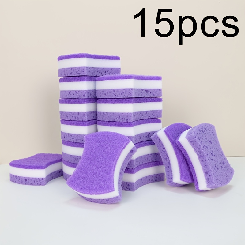 TEMU 15 éponges de nettoyage multifonctionnelles violettes, épaisses et larges, tampons à récurer, torchons, pour cuisinière, évier, vaisselle,