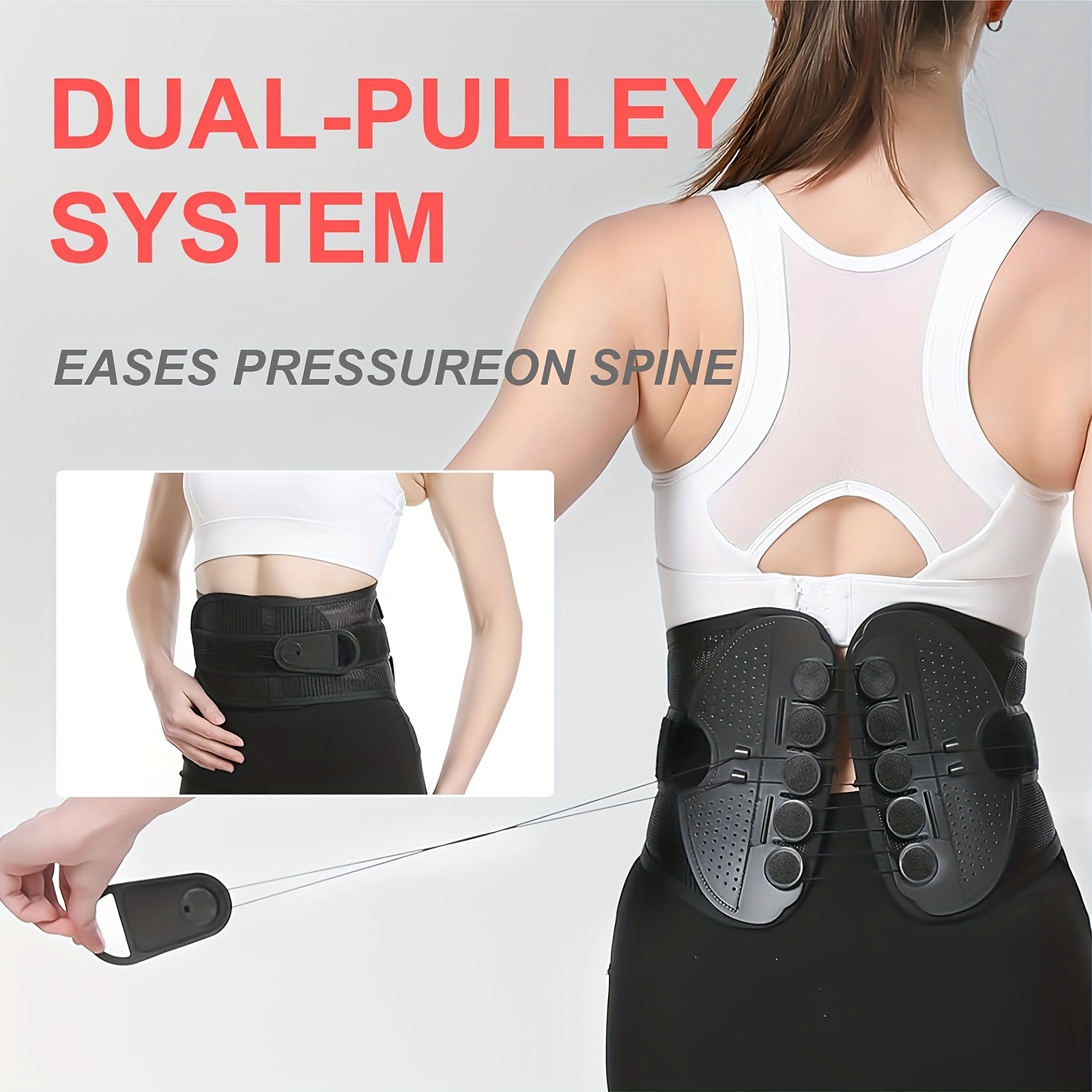 1pc adjustable low back support belt with breathable mesh double drawstring closure pe polyester back brace for lower back hiking gym office heavy duty posture hand wash   Product details 1