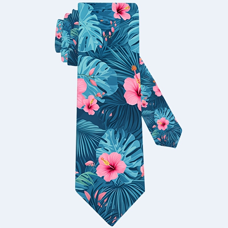 TEMU 1pc Tropical Plant Leaves Print Necktie | Parties, Holidays, And Casual Attire, Accessory | Stylish Tie-perfect Gift For Men, Woven