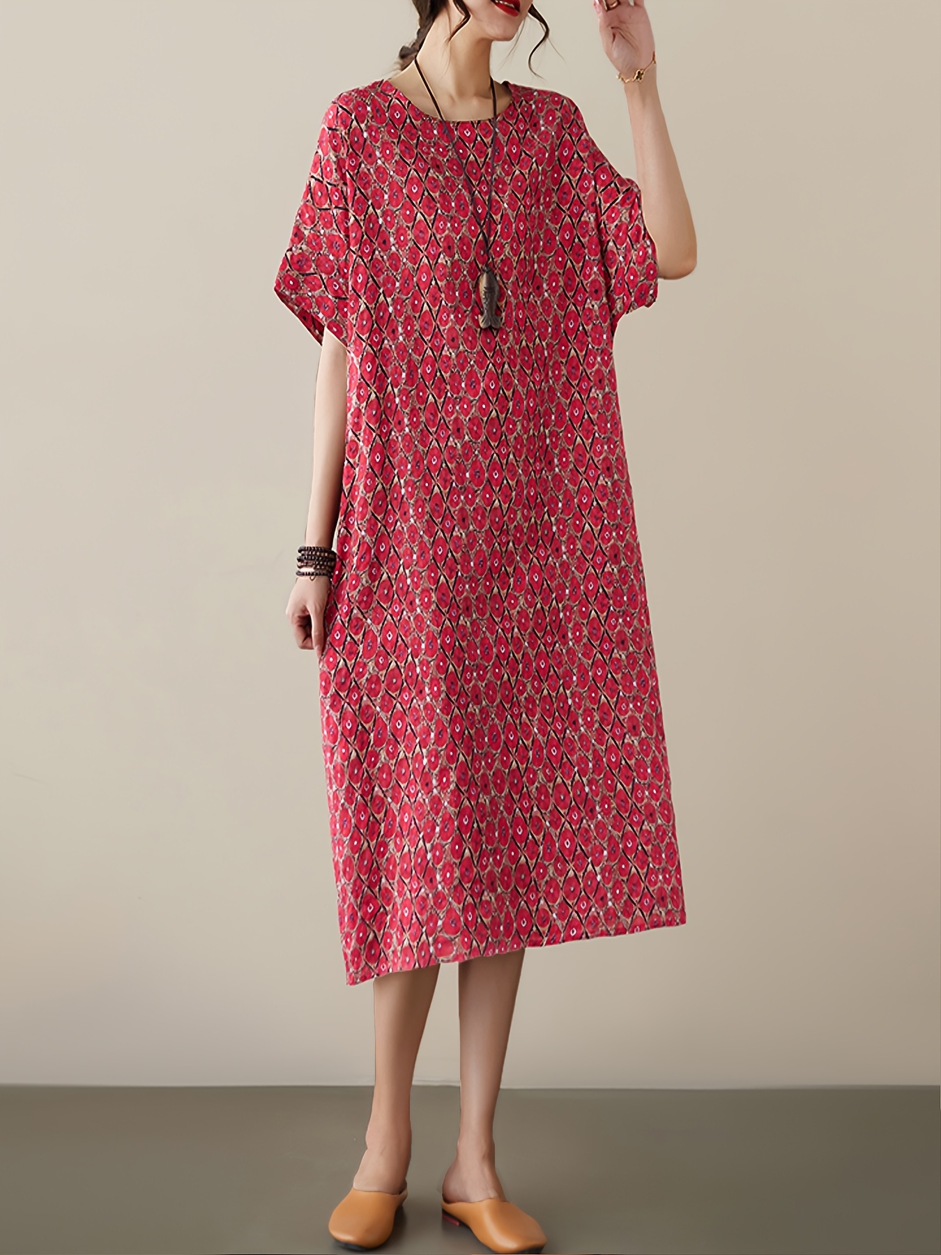 knee length dresses for ladies Loose Linen Dress in Black
