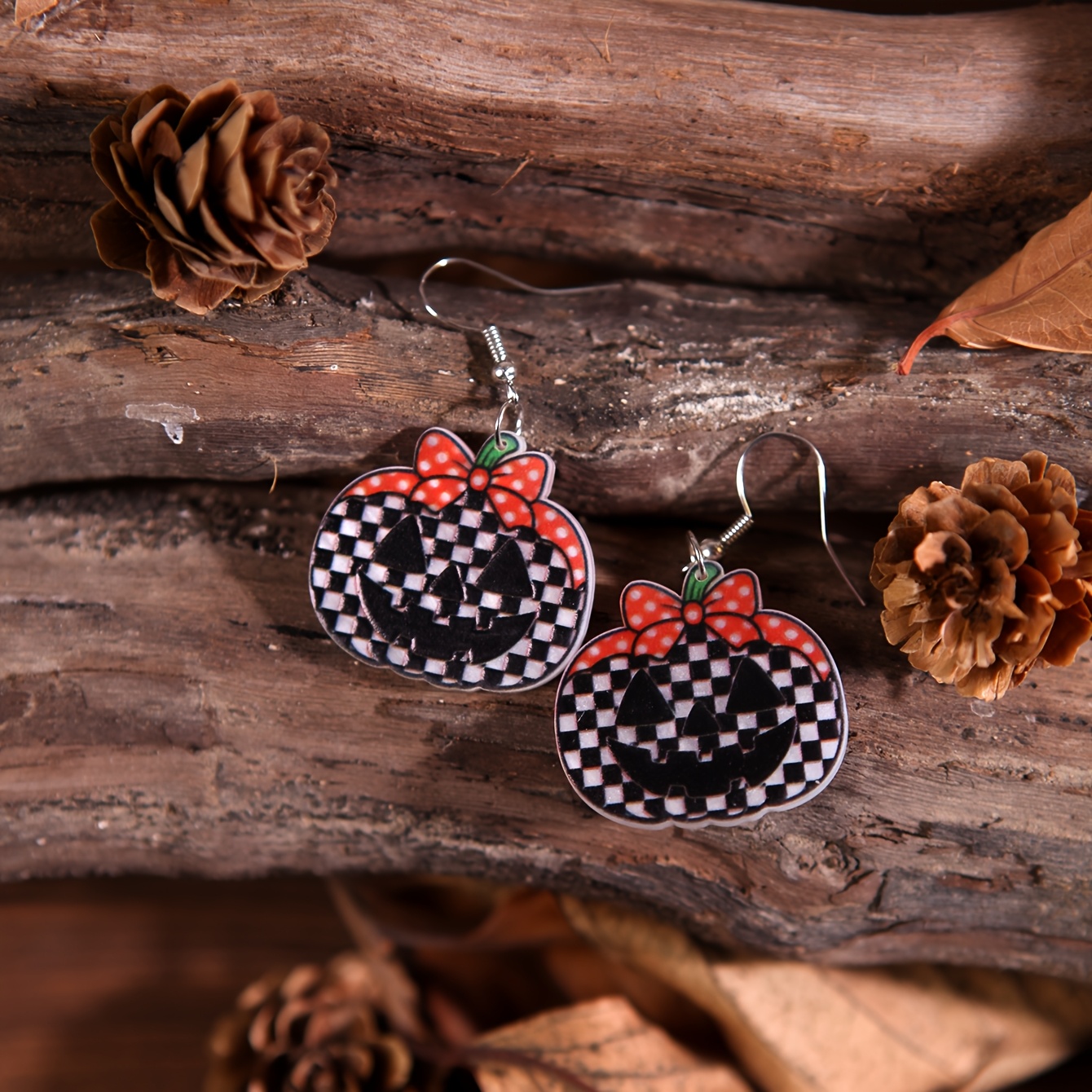 Handmade Glossy Resin Dangle Drop Earrings with Cherry Leopard Print