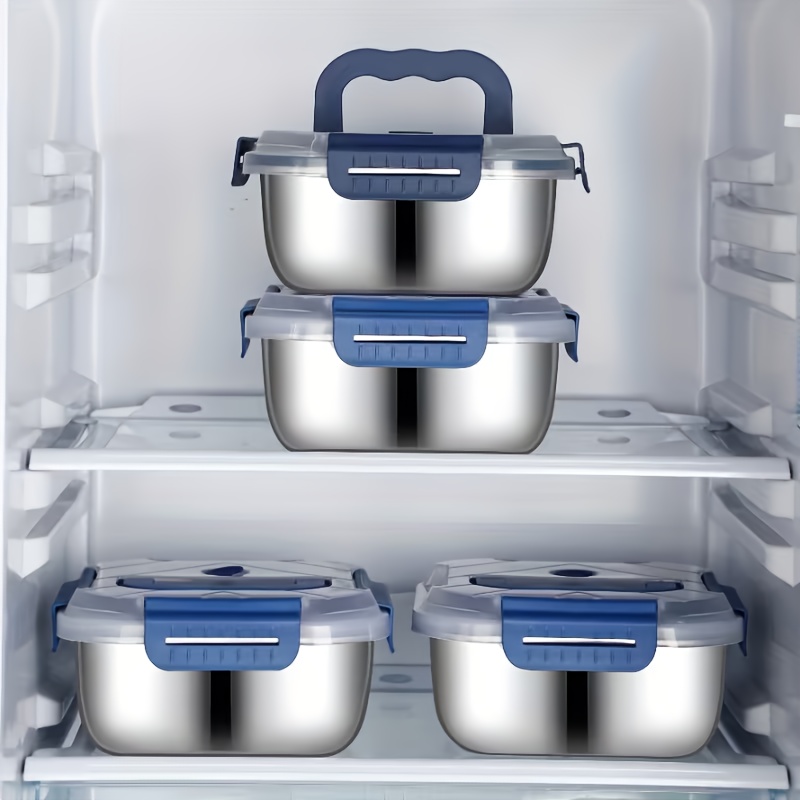 TEMU Juego de 4 recipientes de acero inoxidable para almacenar alimentos, a prueba de fugas, con , para microondas, reutilizables, perfectos para