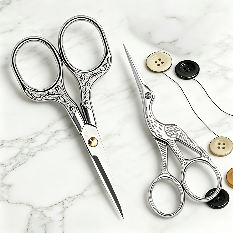 TEMU 2pcs Small Sewing Scissors - Professional Vintage Embroidery Scissors, Scissors With Sharp - Lightweight Stainless Steel Construction, Suitable