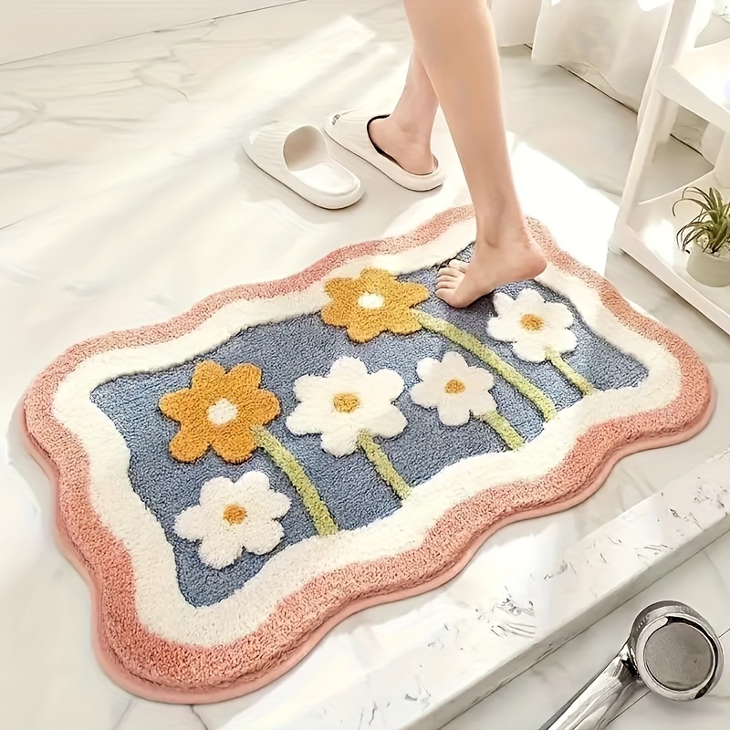 

1pc Luxury Absorbent Floral Bath Mat, Quick Dry Non-slip Ultra Soft Doormat For Bathroom, Bedroom, Kitchen, Living Room, Essential Home Decor