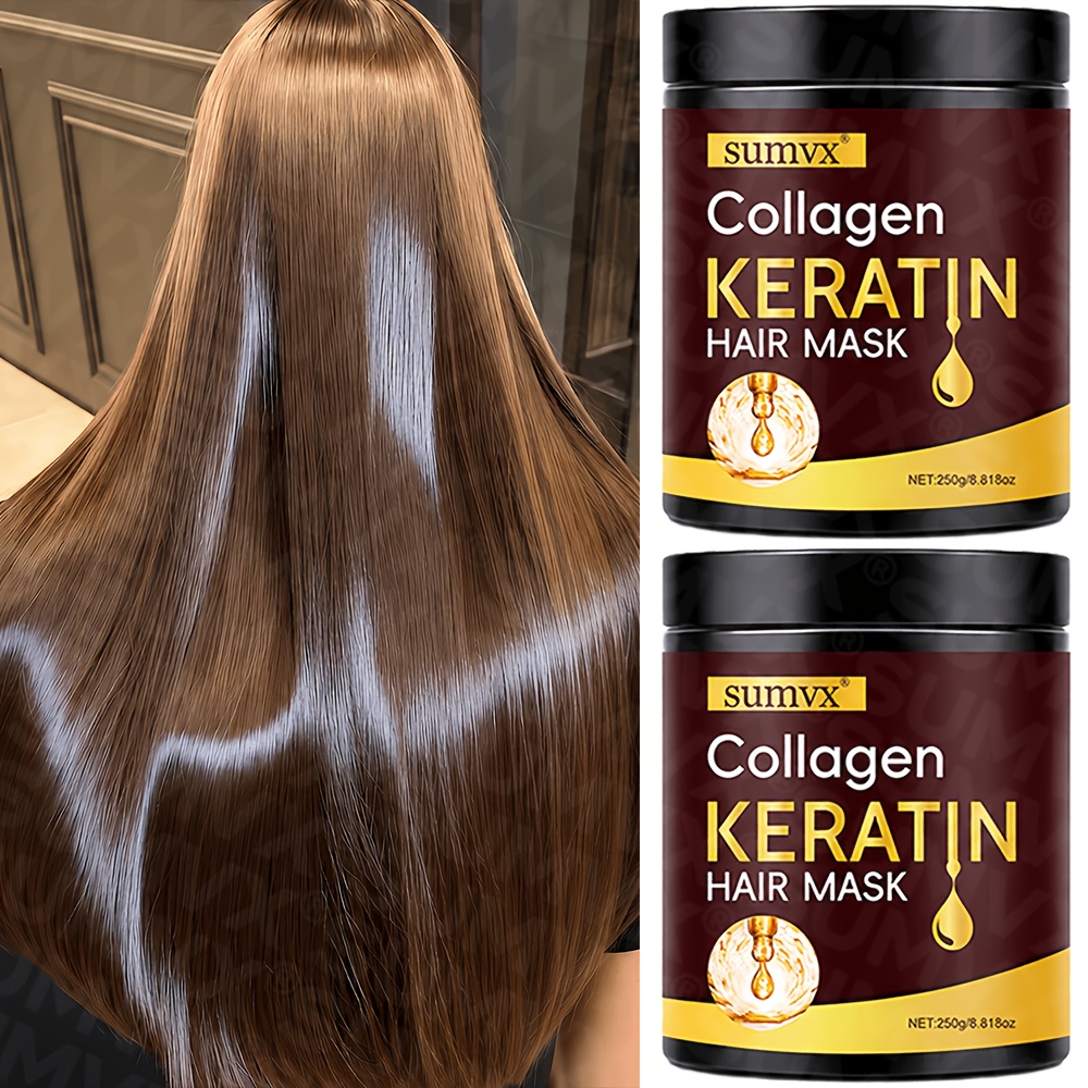 Image of 2- - 250g [keratin Collagen ] Smoothing And Shiny Hair Mask. Moroccan Argan Oil Frizz, A For Damaged Hair! Keratin Collagen Hair Mask, Rosemary And Turmeric Plant Extracts Hair