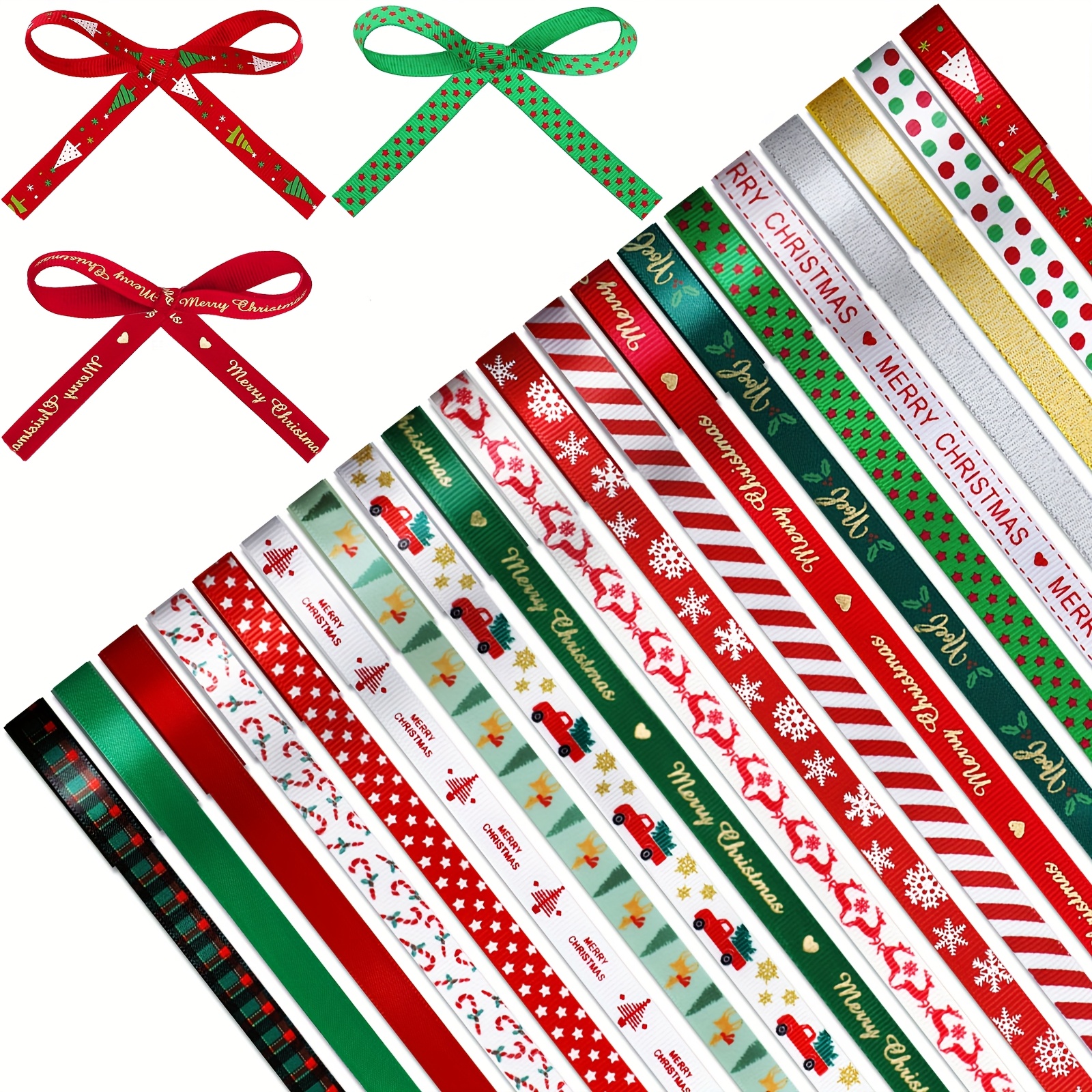TEMU 20 Rolls Grosgrain Ribbon - Snowflake Pattern, , 2 Yard Each Roll - Christmas Tree Wrapping Ribbon, Hair Bow Clip Accessory For Diy