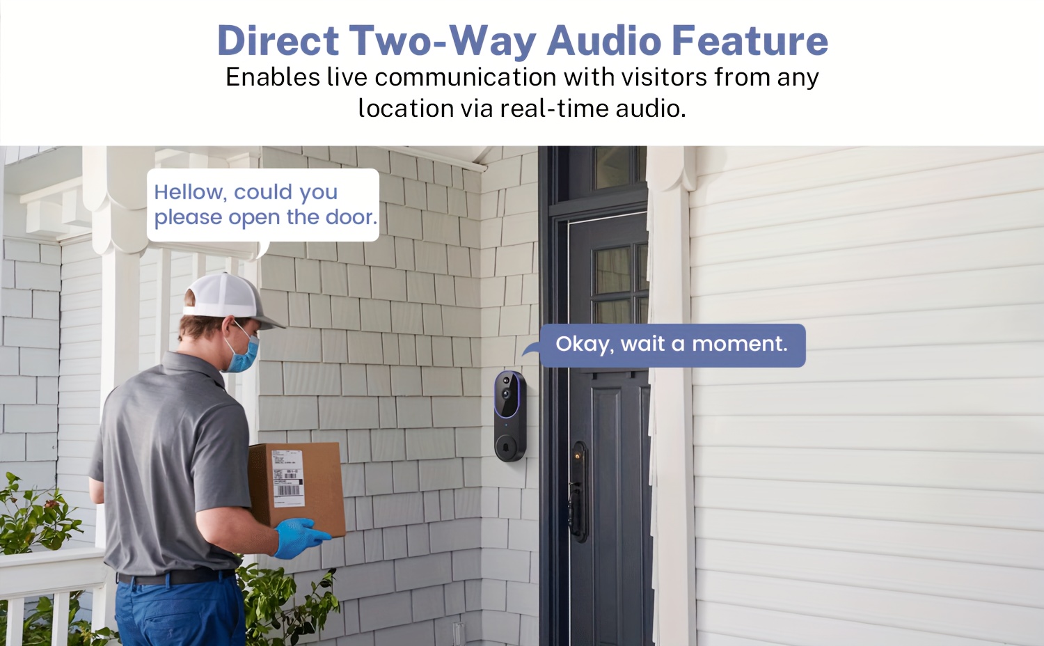 Sonnette Vidéo avec Caméra, Écran FHD 1080P, Communication Bidirectionnelle, Détection de Mouvement, Vision Nocturne, Connectivité Wifi 2.4G et une Grande Batterie de 5200Mah, Idéale pour la Sécurité de la Maison.