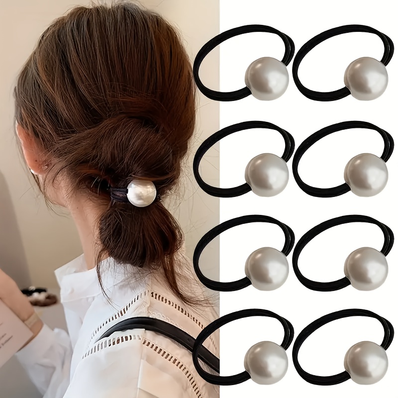 

6pcs Elegant Pearl Hair Ties For Women - High , No-damage Ponytail Holders