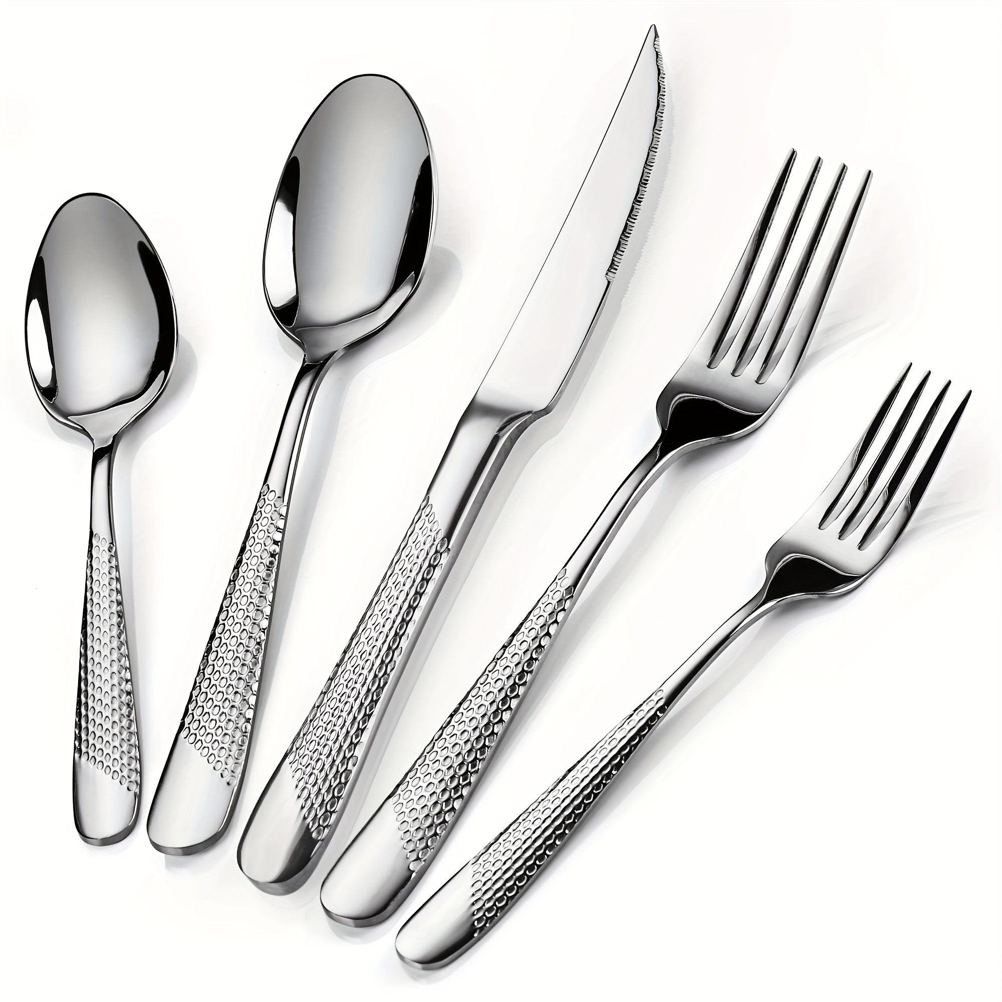TEMU Stainless Steel Flatware Utensil Set With 2-in-1 Serrated Knife, 40pcs Modern Silverware Set For 8, Mirror Polished, And Dishwasher Safe