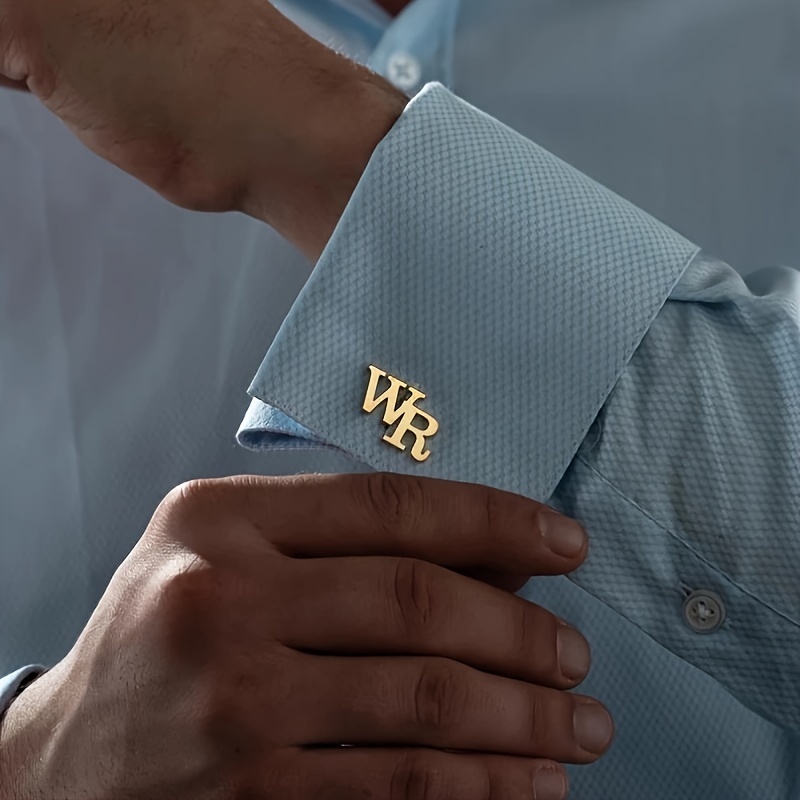 E-shop Personalisierte Herren-Edelstahl-Manschettenknöpfe mit 2 Buchstaben, Moderne Stilvolle Business-Casual Manschettenknöpfe, Ideal für Beruf