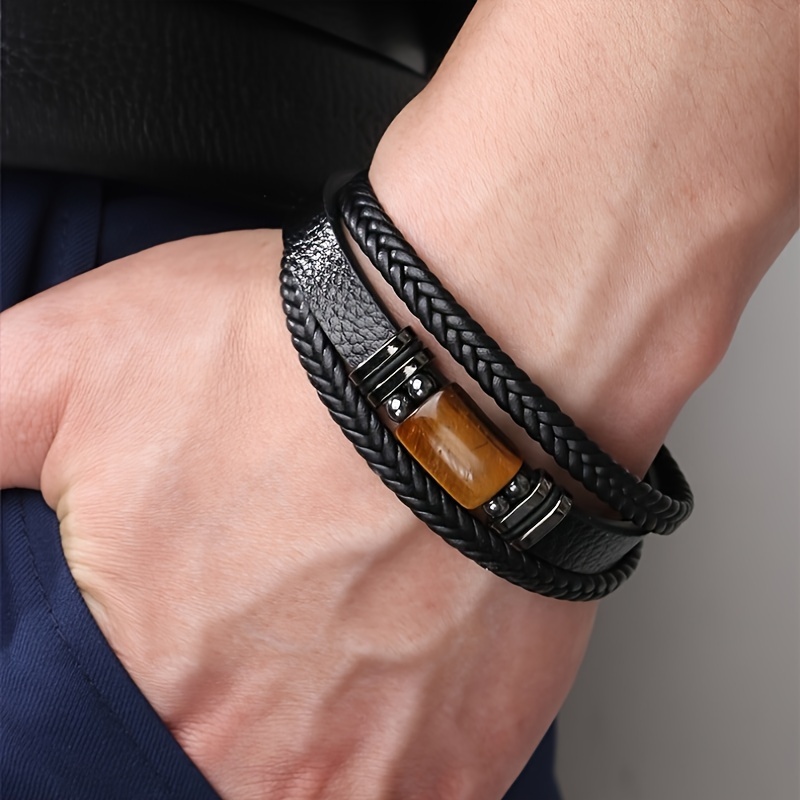 

Men's Multi-layer Leather Bracelet, Magnetic Clasp, Accessory For Men, Pu Leather Bracelet