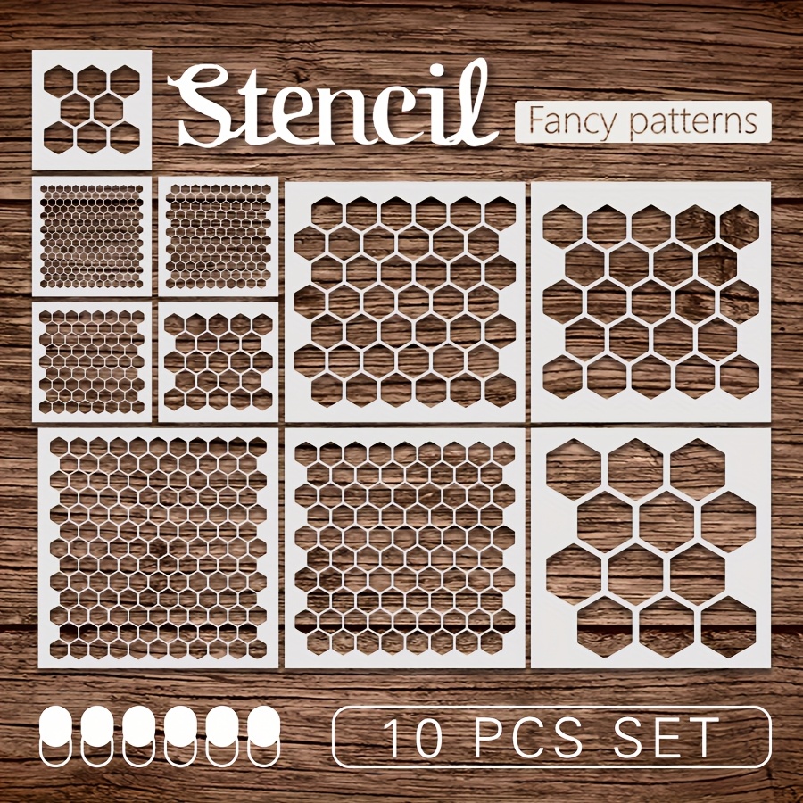 TEMU 10pcs Reusable Honeycomb Hexagon Stencils For Wall Painting, Wood Craft, Fabric, Glass, Art Templates For Scrapbooking Canvas Decor