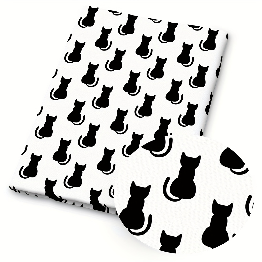 TEMU 1pc Cat Print Fabric - 59 X 19.68 Inches (150 X 50cm) Pre-cut Polyester Fabric With Black And Patterns - Suitable For Diy Sewing, Scrapbooking,