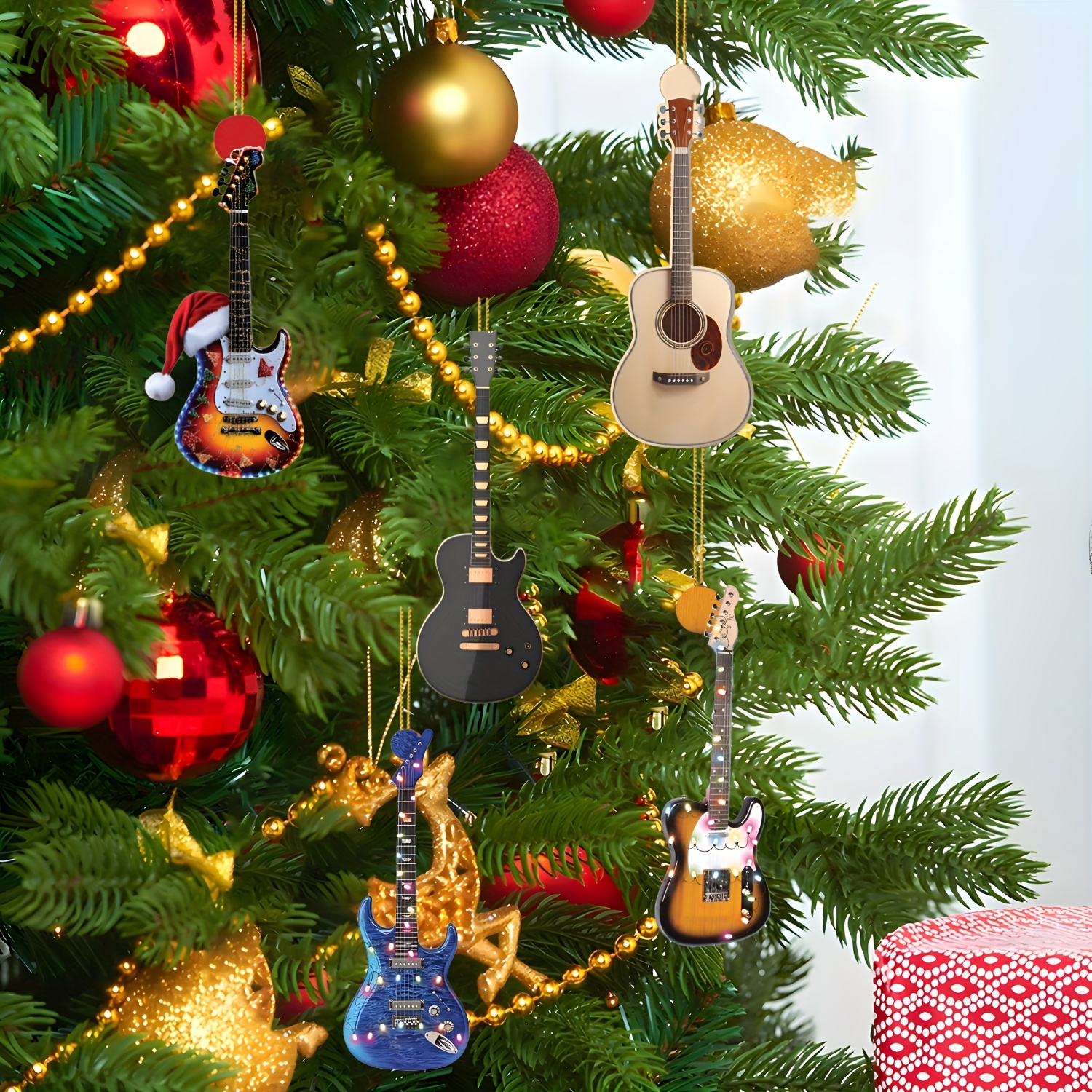 

5pcs Christmas Guitar Ornaments Set - Guitar Hanging Decorations For , Car, And , ' Christmas Tree Decor