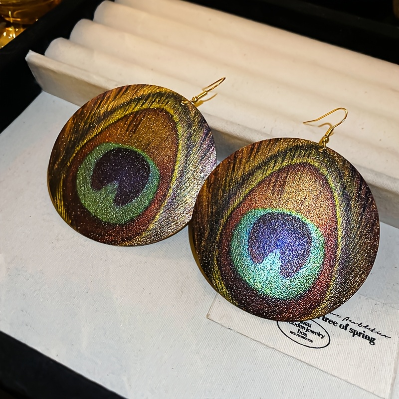 TEMU 1pair Bohemian Retro Style Large Print Dangle Earrings - Light Luxury And High-end Women's Jewelry, Suitable For Festivals, And Parties, A